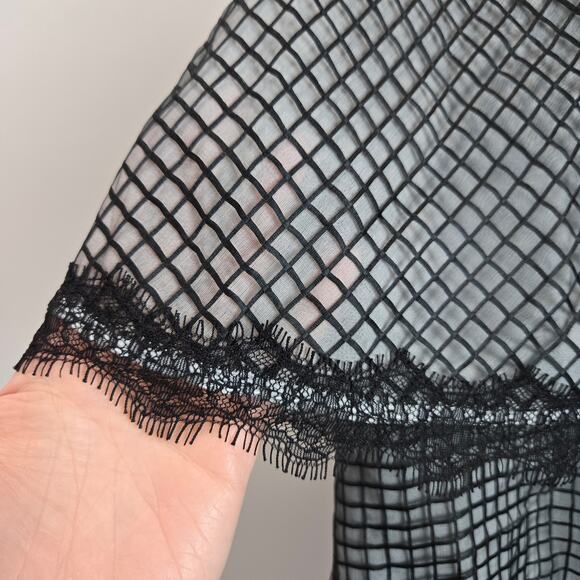 NBD Revolve Mini Dress Gray Windowpane Tiered Lace Strappy Whimsygoth Medium - Picture 3 of 8